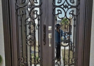 English Iron Wood Glass Door
